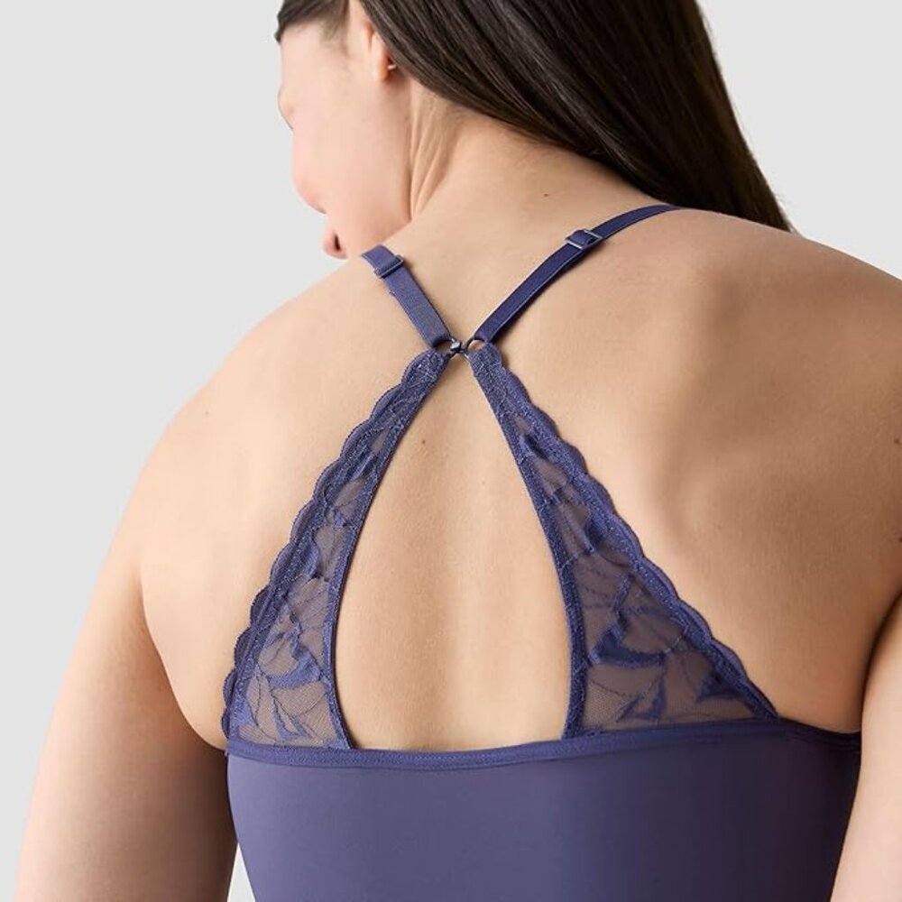 True & Co True Everybody Boost Plunge Bra Dark Indigo Blue New Medium - Picture 3 of 4